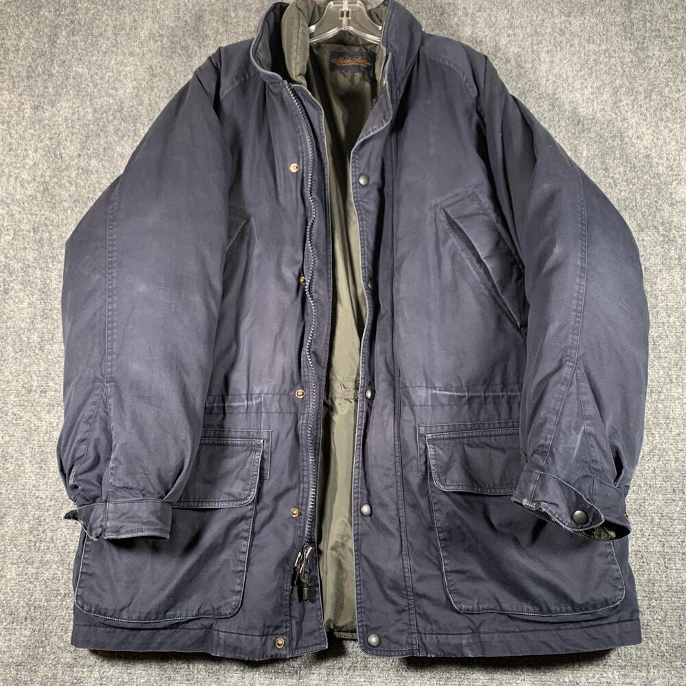 Brooks Brothers Coat Mens Large Blue Nylon Down Parka Full Zip Pockets Lined